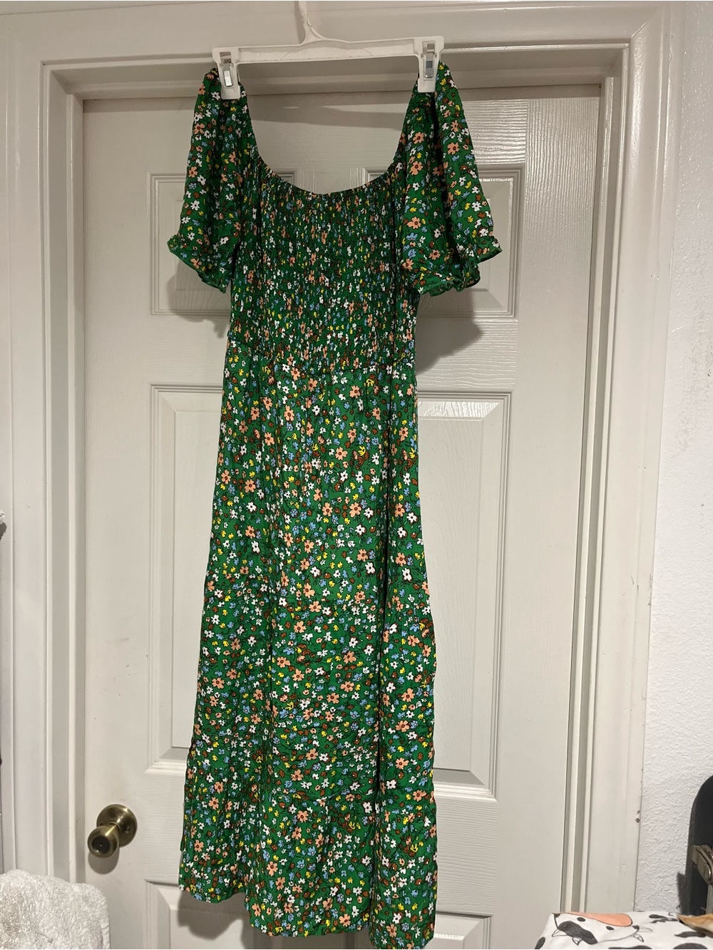 Green Floral Maxi Dress - Smocked Bodice